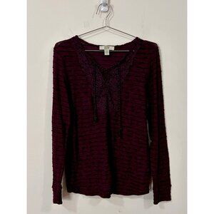 Vintage America Blues Purple Textured Knit Lace-Up Tunic Top Women’s Large